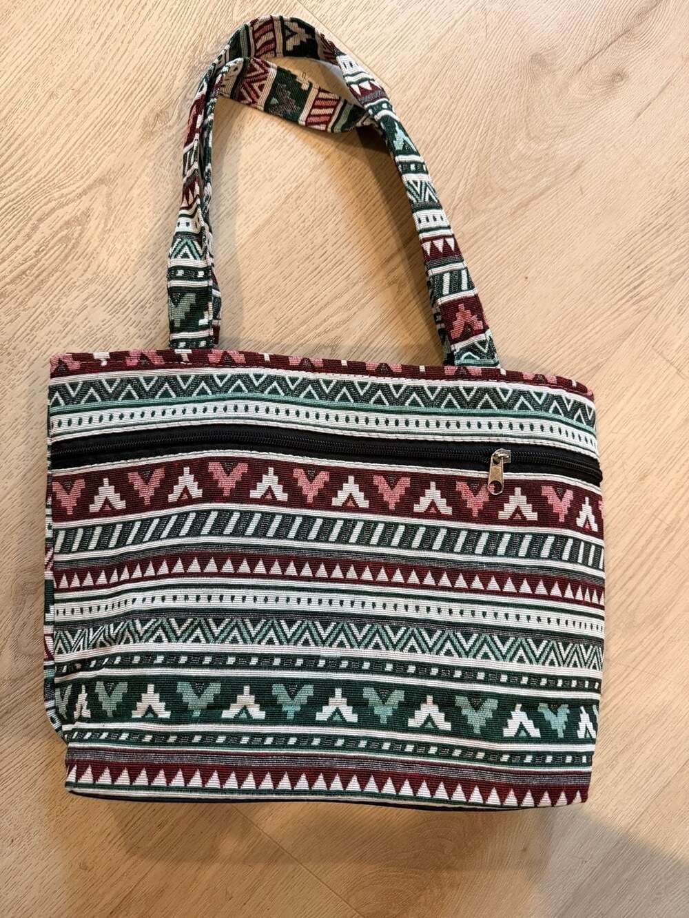 Unbranded Bohemian Woven Pattern Tote Bag Multi-Color Geometric Zipper